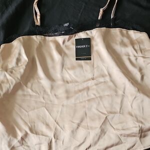 Forever 21 Beige Slip Cami with Black Lace Trim